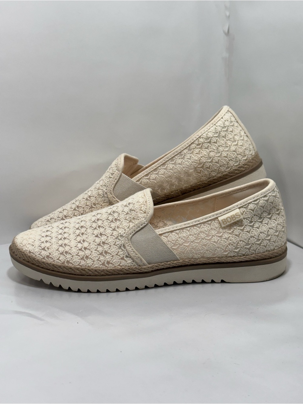 Skechers Bobs Women 8 Flexpadrille Lo Natural Ivory Floral Slip-On Flats 114026